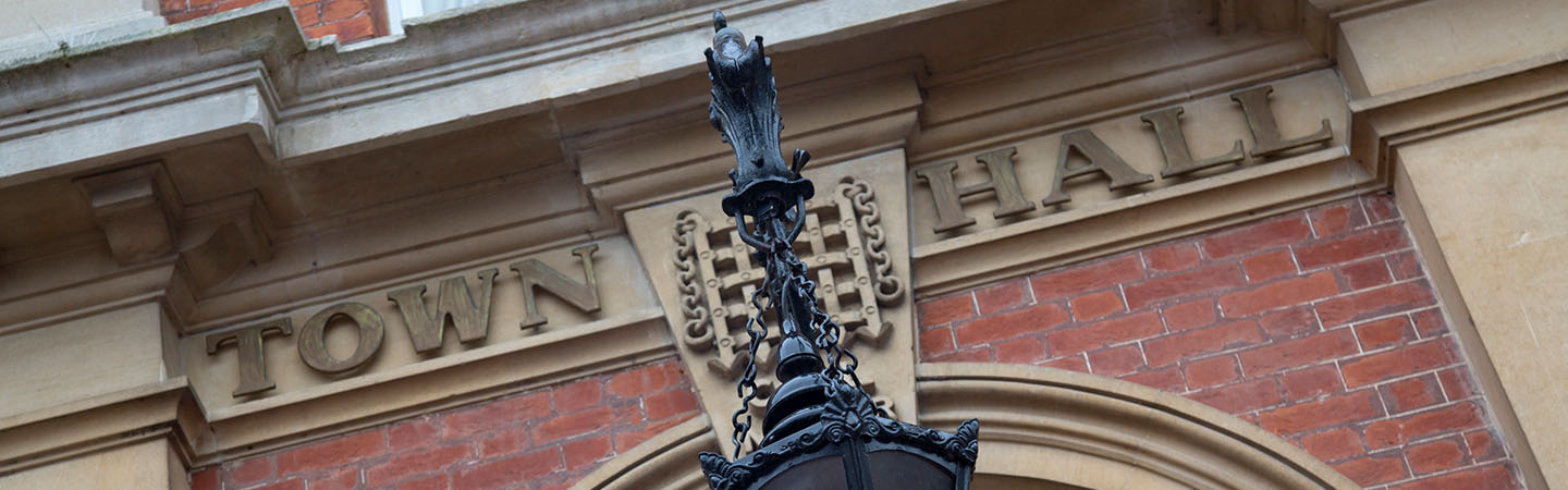 The front of the town hall building