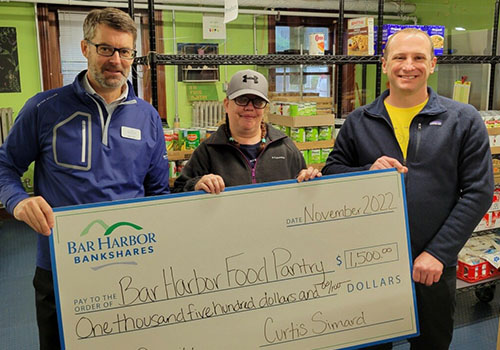 BHBT presents a donation to Bar Harbor Food Pantry