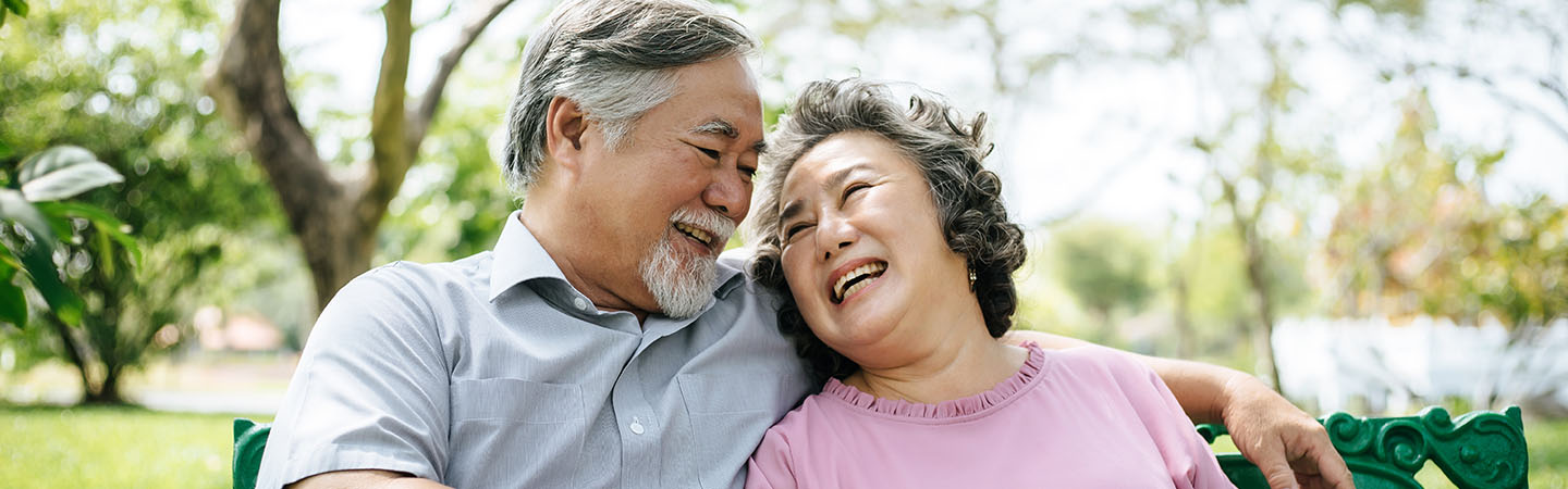 Older couple sitting on bench outside