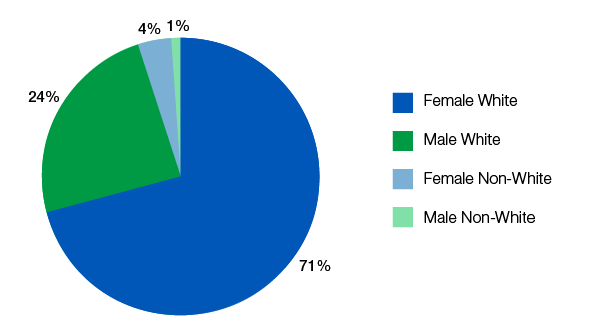 Chart showing gender diversity of BHBT employees