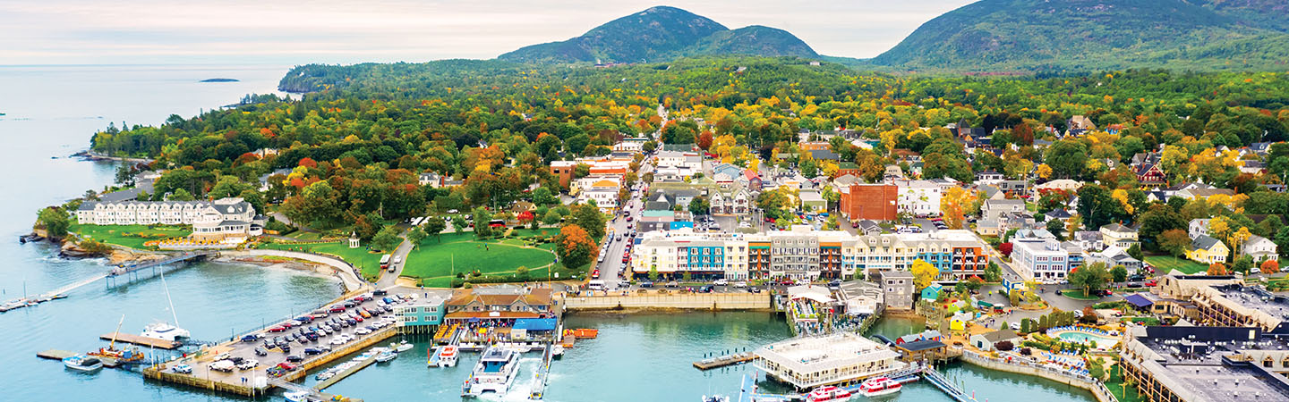 Aerial shot of Bar Harbor, Maine